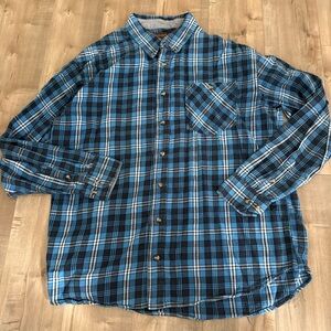 Lincoln Outfitters Plaid Button‎ Down Men 2XLT Flannel Blue Long Sleeve Outdoor